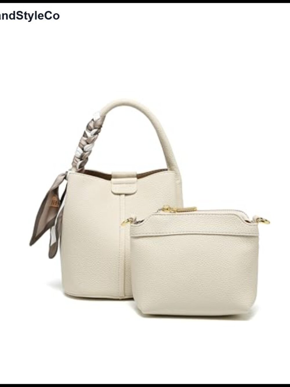 Vegan Leather Mini Bucket Purse with Crossbody Strap, Pouch & Scarf, 4-Piece Set